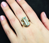 Серебряное кольцо с аквамарином 5,08 карата и синими сапфирами