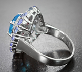 Яркое серебряное кольцо с голубым топазом, танзанитами и родолитами Серебро 925