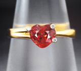 Золотое кольцо с яркой огненно-оранжевой шпинелью 1,15 карата и бриллиантами Золото
