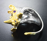 Скульптурное серебряное кольцо «Носорог» с аметистами, танзанитами и желтыми сапфирами Серебро 925