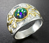 Серебряное кольцо с кристалическим черным опалом Серебро 925