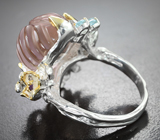 Серебряное кольцо с резным аметрином, голубыми топазами, аметистами и танзанитом Серебро 925