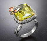 Серебряное кольцо с лимонным цитрином 14,76 карата и сапфирами
