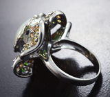 Серебряное кольцо с кристаллическим эфиопским опалом 7,2 карата, диопсидами и желтыми сапфирами Серебро 925