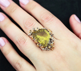 Серебряное кольцо с лимонным цитрином 12,59 карата и оранжевыми сапфирами