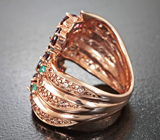 Превосходное серебряное кольцо с родолитами гранатами, изумрудами и желтыми сапфирами бриллиантовой огранки Серебро 925