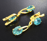 Крупные золотые серьги с яркими «неоновыми» апатитами цвета параиба 7,47 карата и бриллиантами Золото