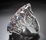 Роскошное серебряное кольцо с родолитами, кианитами, параиба и розовыми турмалинами Серебро 925