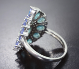 Замечательное серебряное кольцо с «неоновыми» апатитами и танзанитами