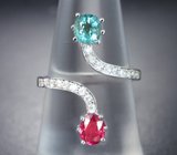 Кольцо с рубиновой шпинелью 0,42 карата, редким грандидьеритом высокой чистоты и лейкосапфирами