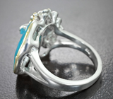 Серебряное кольцо с ограненной бирюзой, голубыми топазами и перидотами Серебро 925