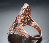 Праздничное серебряное кольцо с разноцветными турмалинами и аквамаринами Серебро 925