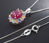 Яркий серебряный кулон с рубином и разноцветными сапфирами + цепочка Серебро 925