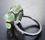 Серебряное кольцо с резным зеленым аметистом 14,48 карата и синими сапфирами Серебро 925