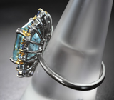 Серебряное кольцо с аквамарином 6,12 карата и синими сапфирами Серебро 925