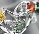 Изысканное серебряное кольцо с разноцветными сапфирами Серебро 925
