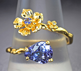 Золотое кольцо с яркими танзанитами 2,02 карата и бриллиантом Золото