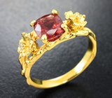 Золотое кольцо с редкой красно-оранжевой шпинелью 1,58 карата и бриллиантами