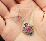 Праздничный серебряный кулон с рубинами и разноцветными сапфирами + цепочка Серебро 925