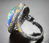 Серебряное кольцо кристаллическим черным опалом 7,41 карата и оранжевыми сапфирами Серебро 925