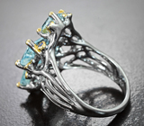 Серебряное кольцо с аквамаринами 7,4 карата и синими сапфирами