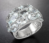 Широкое серебряное кольцо с аквамаринами Серебро 925