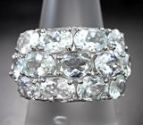 Широкое серебряное кольцо с аквамаринами Серебро 925