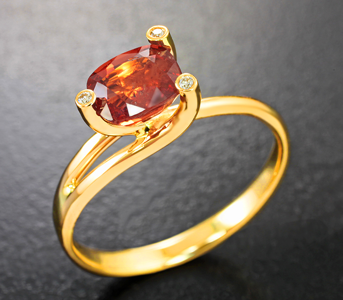 Золотое кольцо с редкой яркой шпинелью 1,37 карата и бриллиантами
