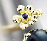Золотое кольцо со звездчатым сапфиром 5 карат, синим сапфиром и бриллиантом Золото