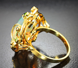 Золотое кольцо с ограненным эфиопским опалом 9,08 карата, демантоидами, оранжевыми сапфирами и бриллиантами Золото