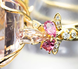 Золотое кольцо с уникальным чистейшим морганитом 24,66 карата, рубеллитами и бриллиантами