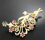 Брошь с александритами 1,44 карата, рубинами и бриллиантами