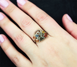 Яркое серебряное кольцо с разноцветными сапфирами Серебро 925