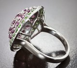 Шикарное серебряное кольцо с родолитами и диопсидами