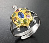 Серебряное кольцо «Черепашка» с кианитом и разноцветными турмалинами Серебро 925
