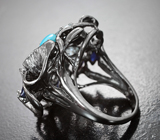 Серебряное кольцо с бирюзой, голубыми топазами и синими сапфирами Серебро 925