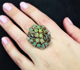 Серебряное кольцо с кристаллическими эфиопскими опалами и голубыми топазами Серебро 925