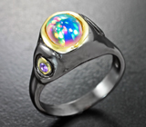 Серебряное кольцо с топовым эфиопским опалом 1,18 карата и аметистами Серебро 925