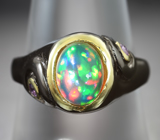 Серебряное кольцо с топовым эфиопским опалом 1,18 карата и аметистами
