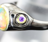 Серебряное кольцо с топовым эфиопским опалом 1,18 карата и аметистами Серебро 925