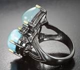 Серебряное кольцо с ларимаром 6,45 карата, халцедоном 5,53 карата, нефритом 5,65 карата и зелеными турмалинами