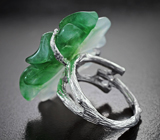 Серебряное кольцо с резным нефритом и диопсидами Серебро 925