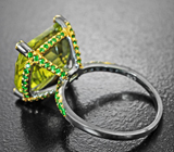 Серебряное кольцо с лимонным цитрином лазерной огранки 9,41 карата и цаворитами Серебро 925