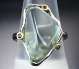 Серебряное кольцо с авторским кабошоном зеленого аметиста 13,64 карата и синими сапфирами Серебро 925