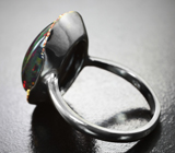 Серебряное кольцо с топовым кристаллическим черным опалом 8,77 карата и оранжевыми сапфирами Серебро 925