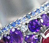 Серебряное кольцо с ярким рубином, уругвайскими аметистами, синими сапфирами и топазами Серебро 925