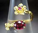 Золотое кольцо с насыщенными рубинами 1,87 карата и бриллиантами