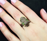 Скульптурное серебряное кольцо с диопсидами и цитринами Серебро 925