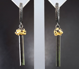 Серебряные серьги с кристаллами турмалинов Серебро 925