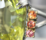 Серебряное кольцо с лимонным цитрином лазерной огранки 12,88 карата, розовыми и оранжевыми сапфирами Серебро 925